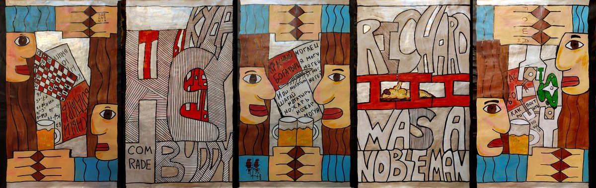 Urban And Pop Portrait Acrylic Painting By Gurgen Arutunyan, 105 X 33, Red Strats And Win, Original Artwork
