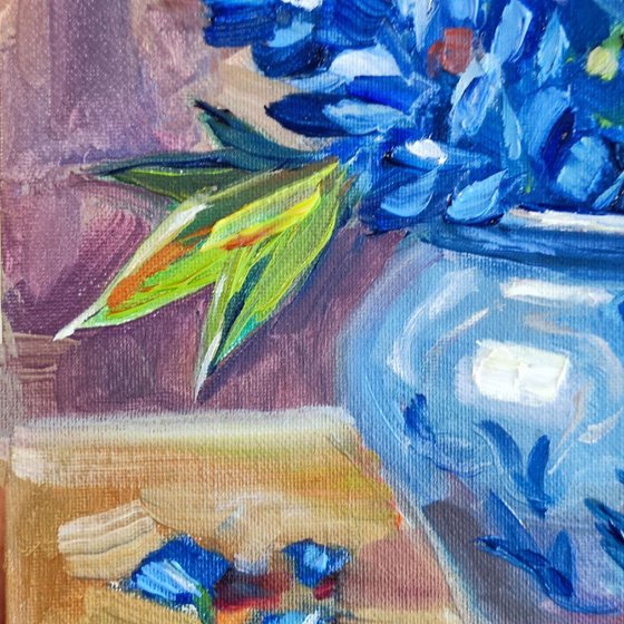 Blue Lupines in Vintage Vase.