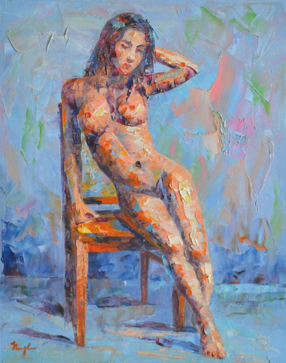 Original abstract Oil paintingl art female nude girl by kinfe on canvas  #16-4-13-01