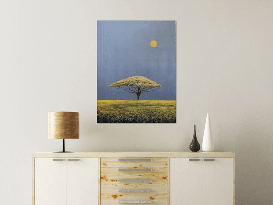 'Acacia Tree in a Surreal Landscape II" Large Oil Painting on Canvas