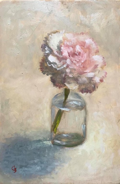 My Little Pink Carnation Still Life Oil Painting by Caridad I. Barragan