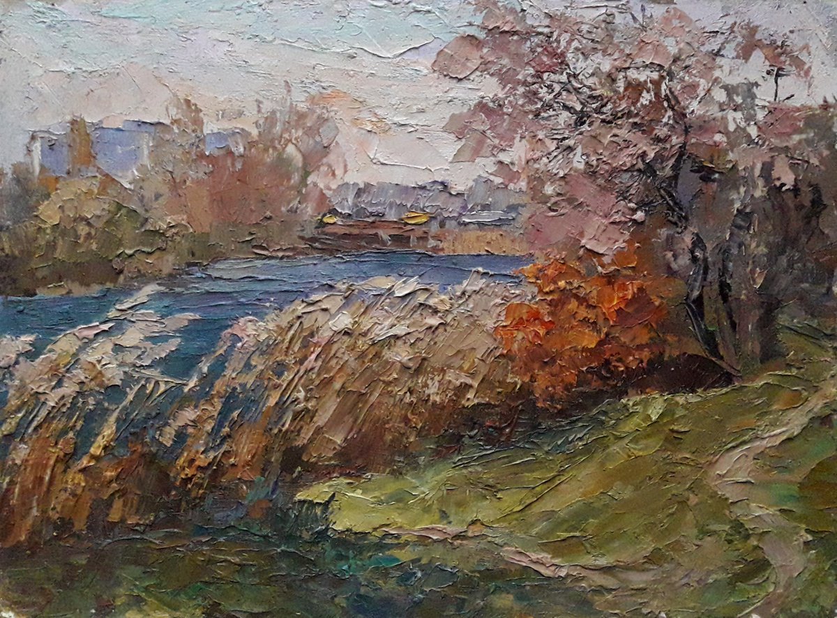 Oil painting Autumn on the river nSerb480 by Boris Serdyuk