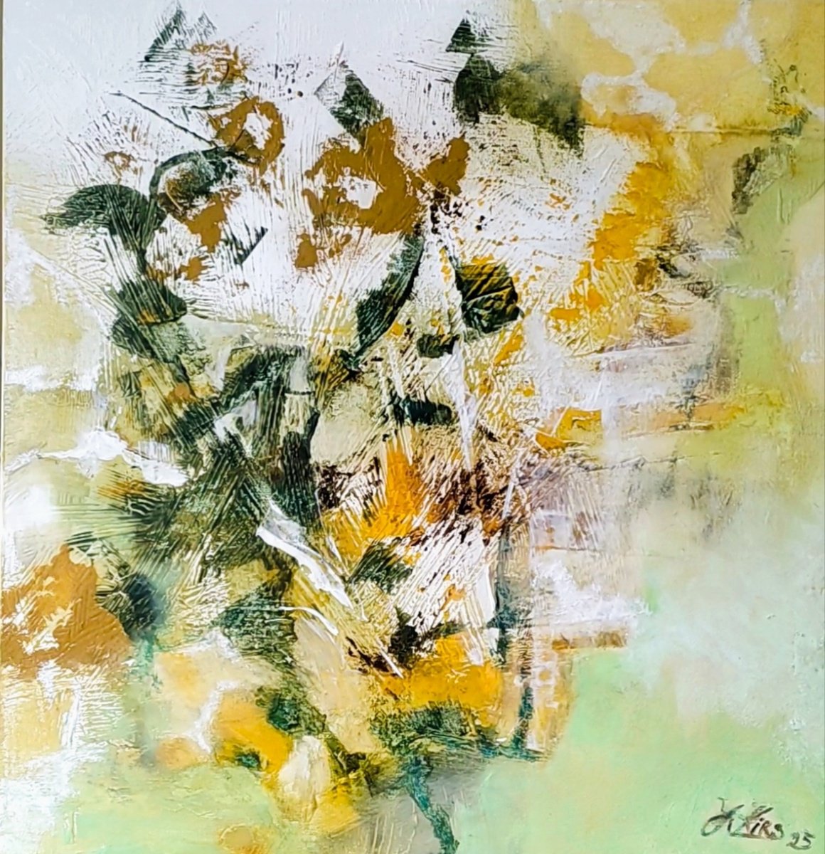 Abstract Botanical Oil Painting By Yuliia Kyrsanova, 20 X 20", Near Horizon, Original Artwork