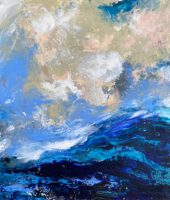 SEA HARMONY -  abstract sea, original painting on canvas, wall decor, abstract painting, blue, sea and sky