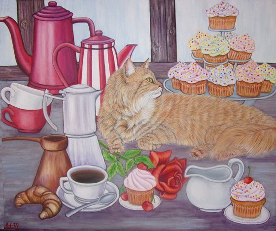 Ginger Cat in a Coffee Shop