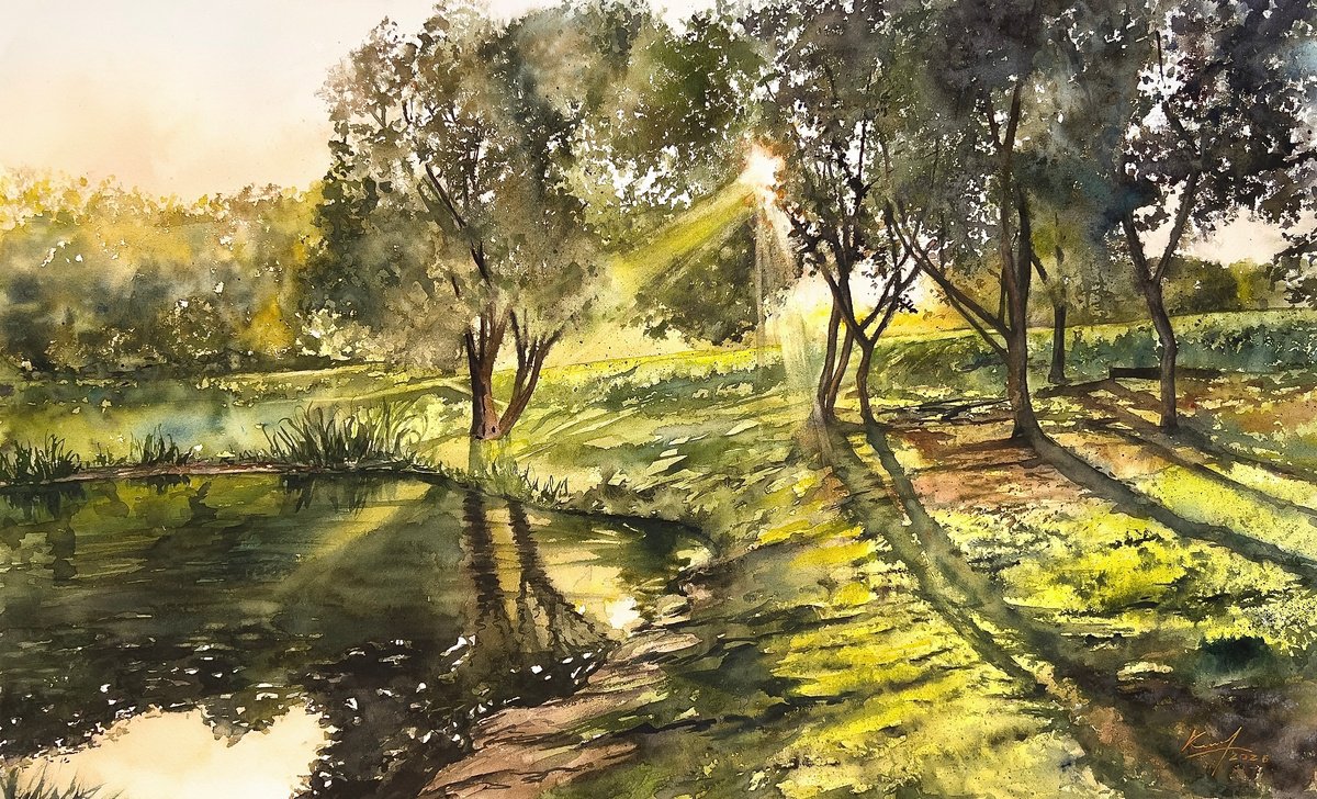Impressionistic Watercolour , - Echoes Of Golden Hour - 56X35 Cm By Tetiana Koda, 22 X 14, Artwork For Sale On Artfinder