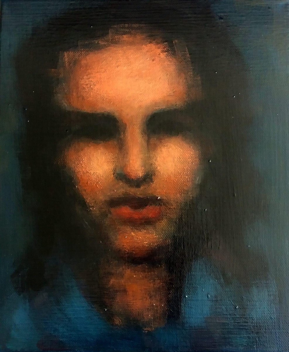 Impressionistic Portrait Oil Painting By Nikola Gulev, 10 X 12", "Absorption", Original Artwork