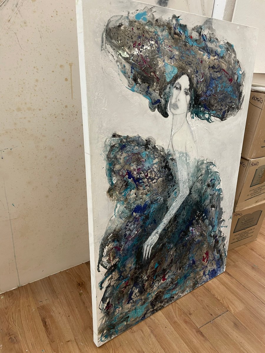 Expressive Portrait Painting By Giusy Lauriola, 31 X 47, Altea, Original Artwork