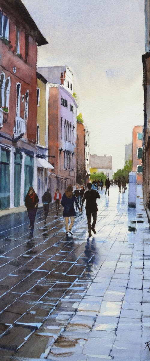 Romantic walk in the rain, Venice by Ramesh Jhawar
