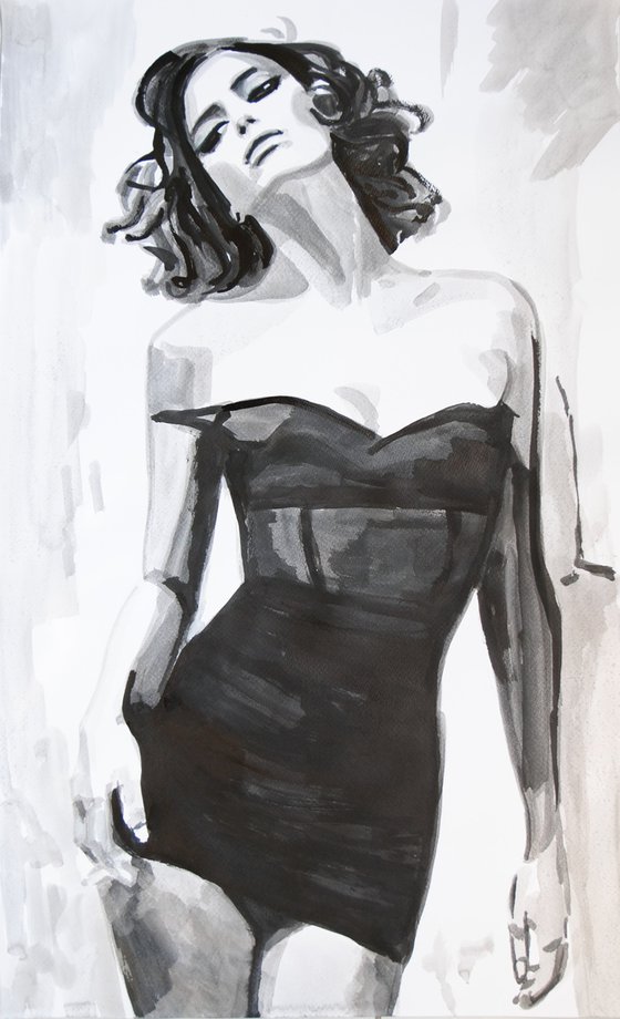 Lady in black dress / 72 x 44 cm