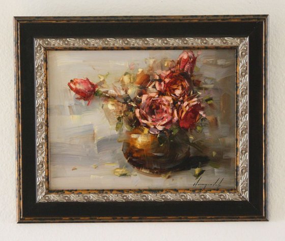 Vase of Roses Handmade oil Painting Framed Ready to hang Signed One of a Kind