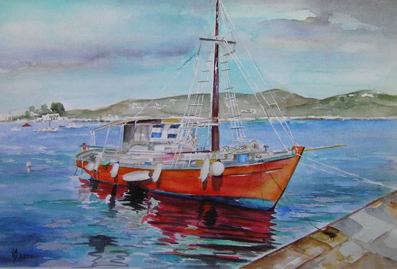 RED BOAT  46.5 x 31 cm