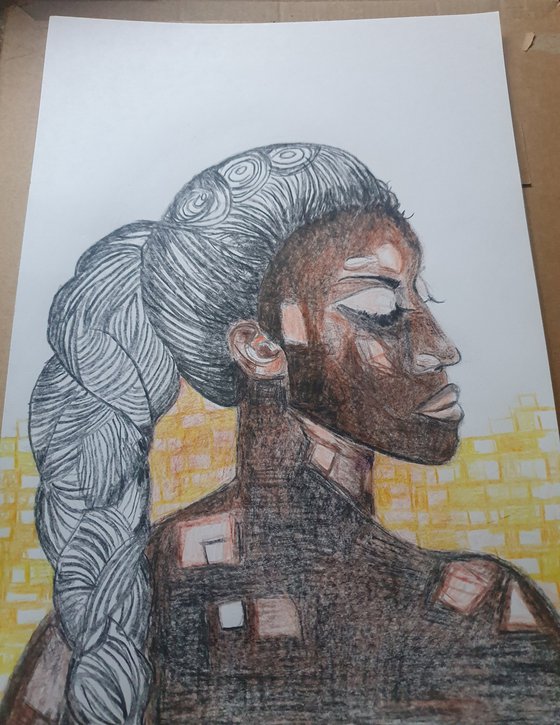 Striking Beauty | Woman Drawing with Pencil and Colour Pencils A4 Size