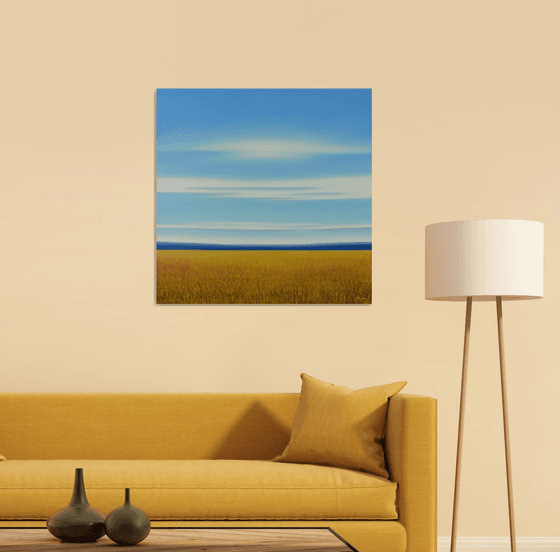 Golden Summer Field - Blue Sky Gold Field Landscape