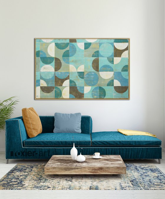 Traffic Square Blue - Incl Frame - Vintage Style Painting - 145x95 cm - 34S