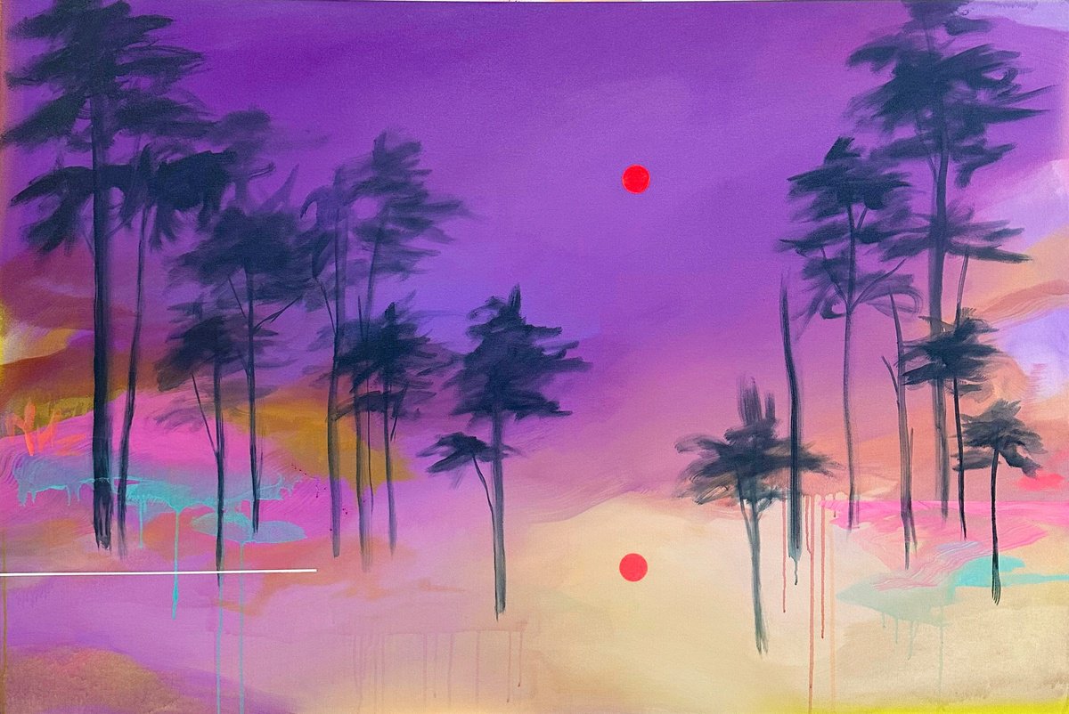 Abstract Landscape Acrylic Painting By Sara Hoque, 60 X 40", Paradise, Original Artwork