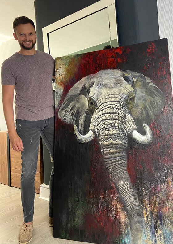 The Gentle Giant, large original Elephant painting