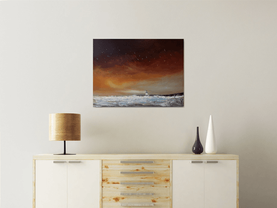 "Beacon of Hope" - Cornish Seascape, Art, Skyscape