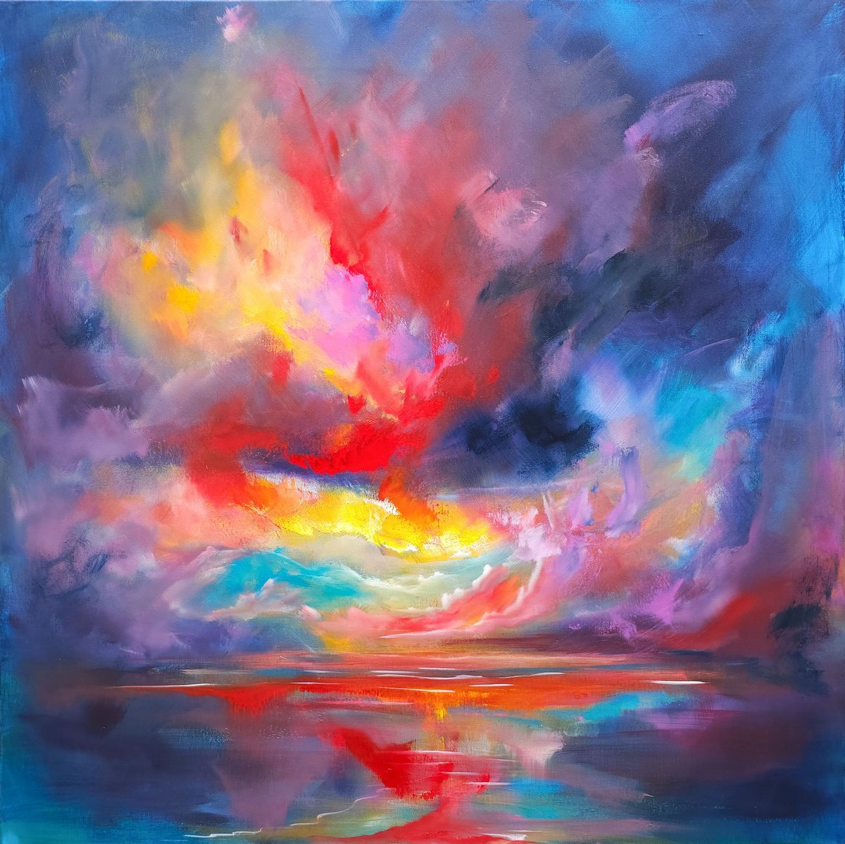 Expressive Landscape Acrylic Painting By Sophia Kuhn, 39 X 39", Dreamland, Original Artwork