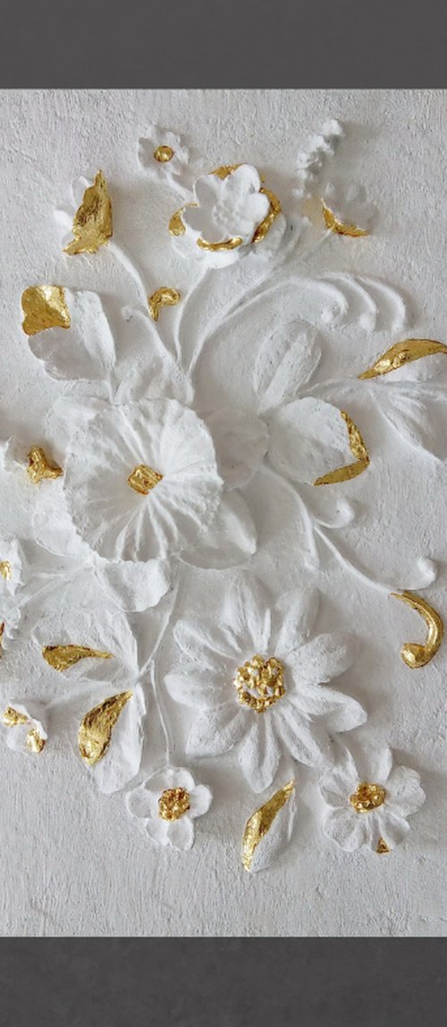 sculptural wall art "Flower composition with gold" by Tatyana Mironova
