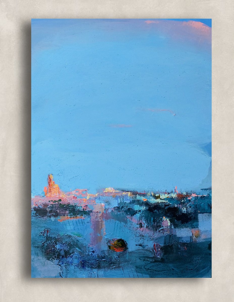 Expressive Landscape Acrylic Painting By Anna Silabrama, 20 X 28, - ?Evening Mood - ?, Original Artwork