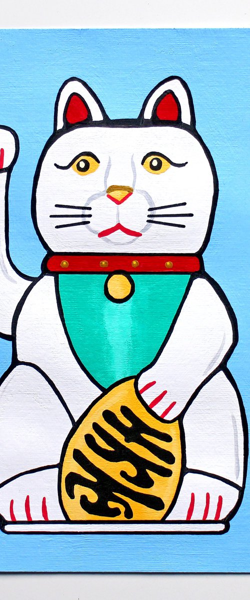 Lucky Cat Pop Art A5 Painting by Ian Viggars