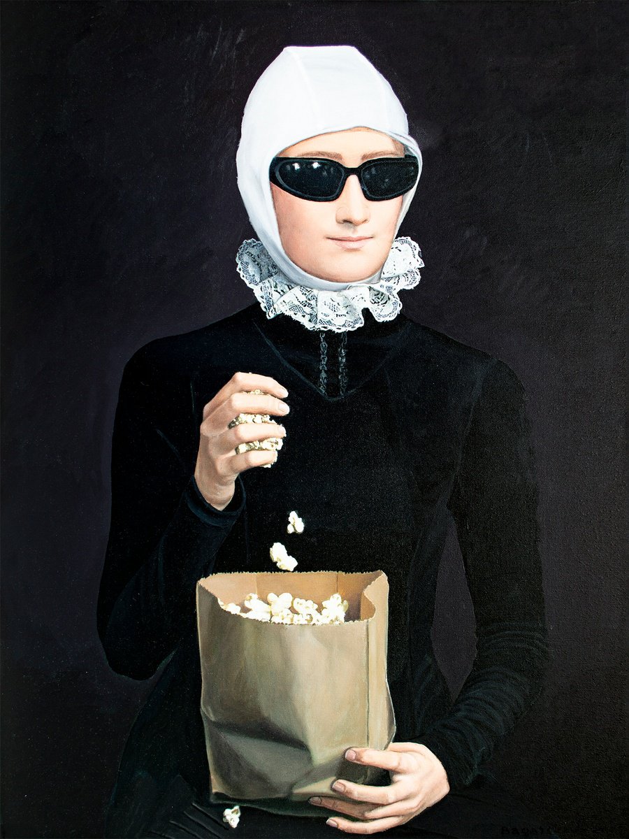 Photorealistic Portrait Acrylic Painting By Nataliya Bagatskaya, 24 X 31", Popcorn, Original Artwork