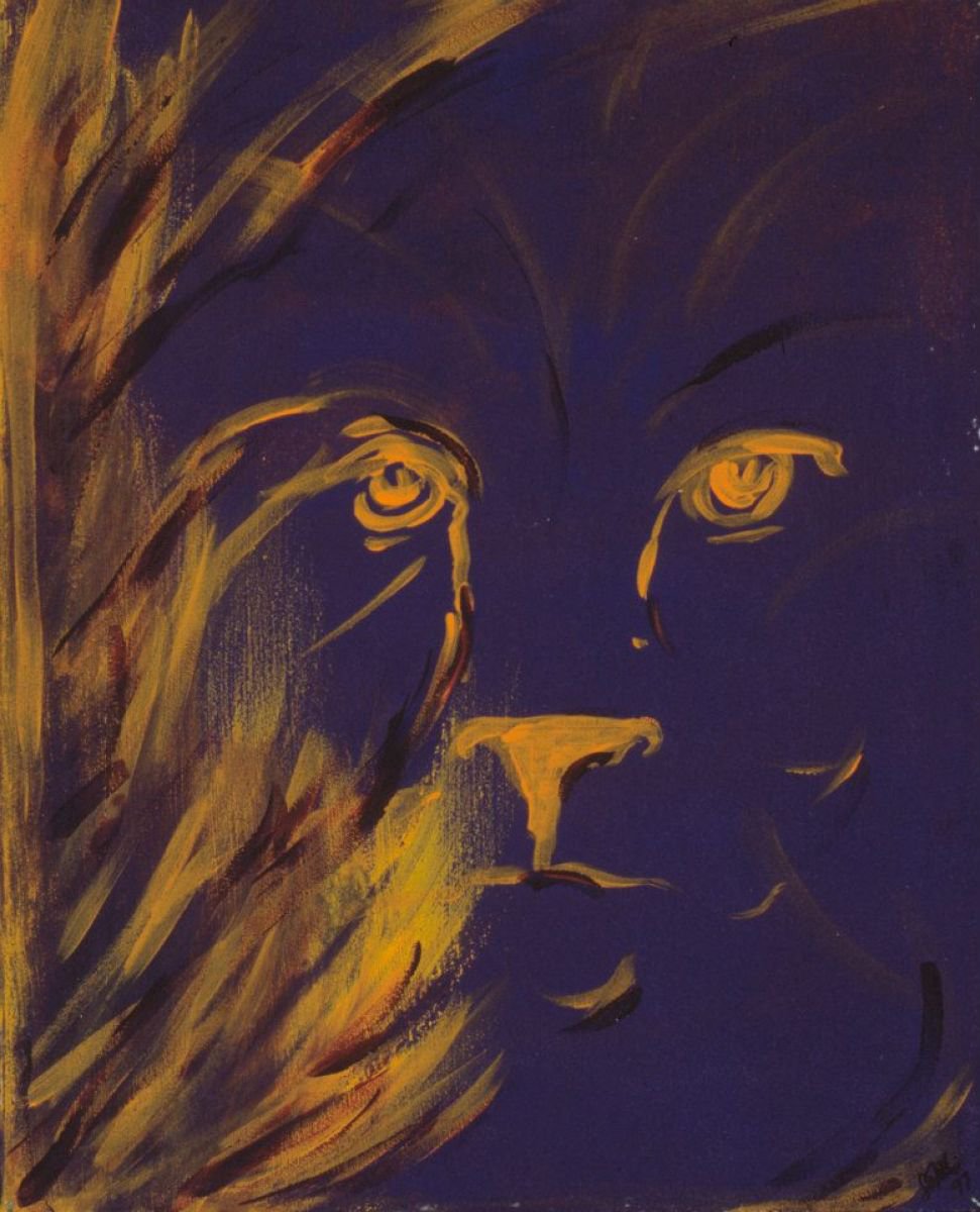 Abstract Animal Acrylic Painting By Carolyn Shoemaker (Soma), 16 X 20, Purple Lion, Original Artwork