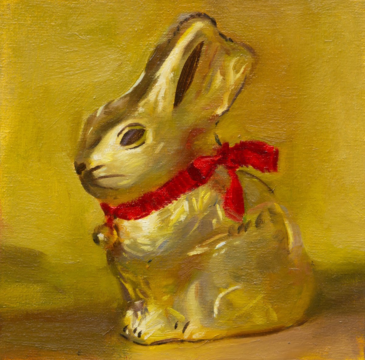 Impressionistic Still Life Oil Painting By Anastasia Borodina, 8 X 8, Golden Bunny - Original Oil Painting, Original Artwork