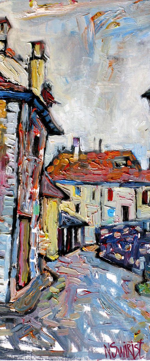 Street in Carrez and lantern. by Nikifor Swiristuhin