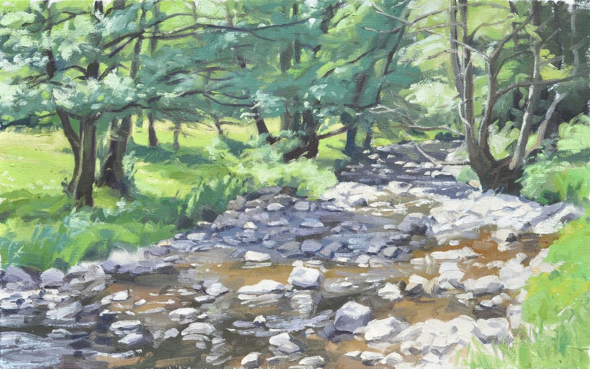 Impressionistic Landscape Oil Painting By Anne Baudequin, 24 X 15, May 21, On The Banks Of The Sumene, Original Artwork