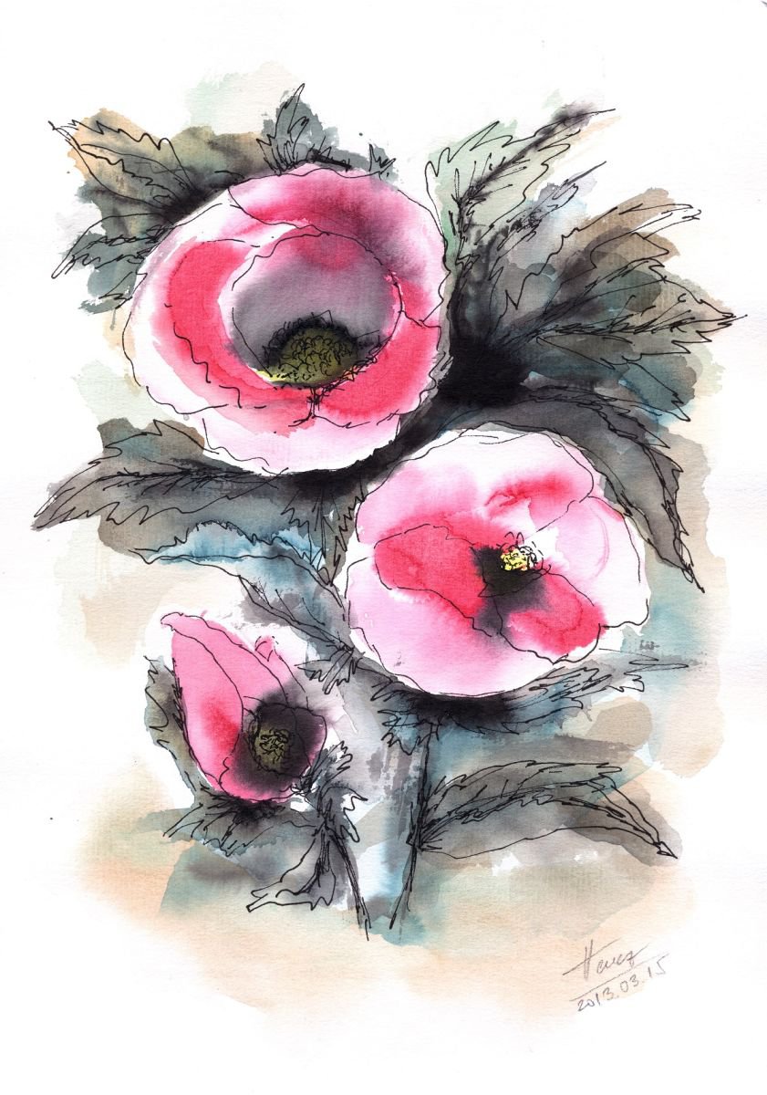 Abstract poppies by Aniko Hencz