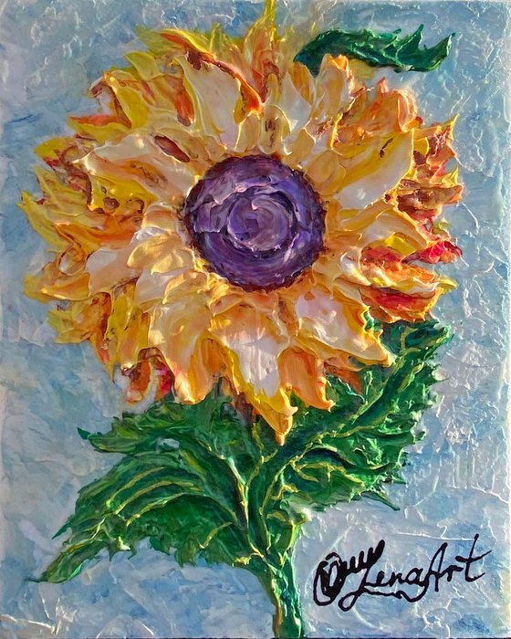 This Sunflower - palette knife is on 10" x 8" on Gator board.