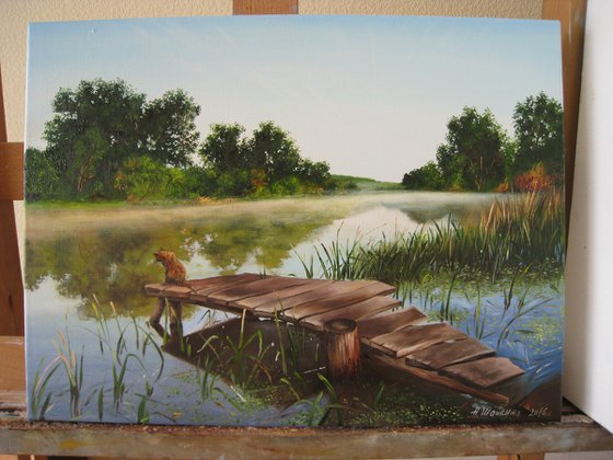 Morning Fishing Art, Summer Landscape