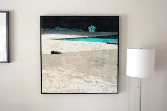 Night Ocean and White Sand 30x30" 76x76cm Contemporary Art by Bo Kravchenko