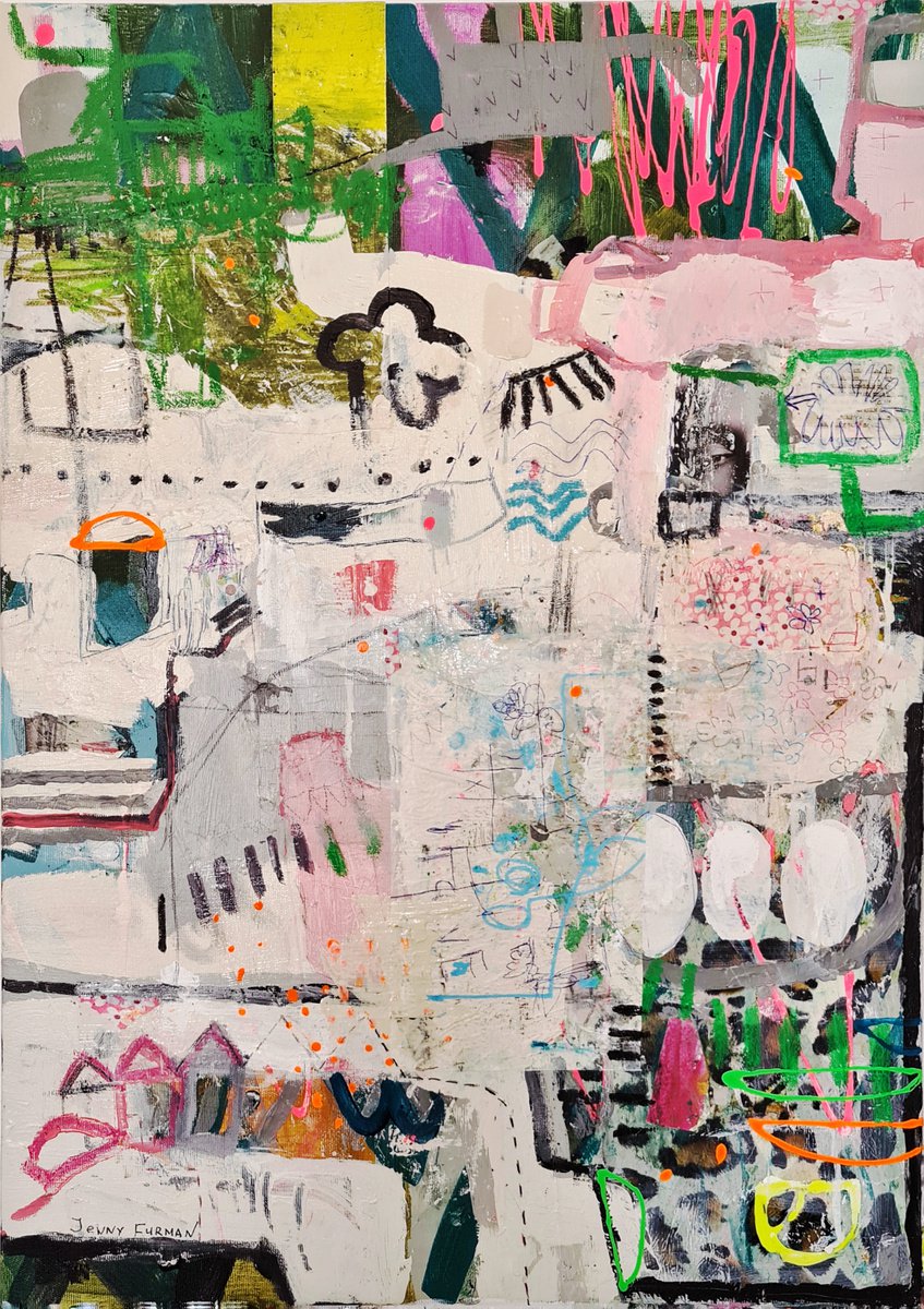 Abstract Painting By Jenny Furman, 20 X 28, Feel The Way I Want, Original Artwork