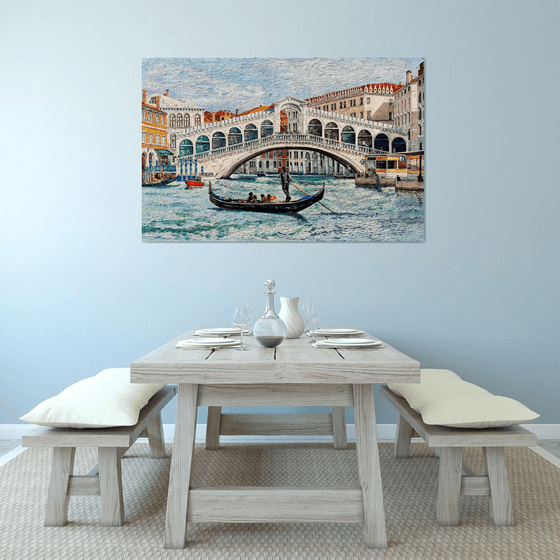 Venice, Rialto Bridge, Impasto, 140 x 90 cm