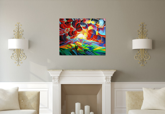Sunset (100x80cm, cubism, oil painting)