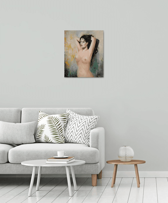 Honey - portrait- nude - woman - original painting