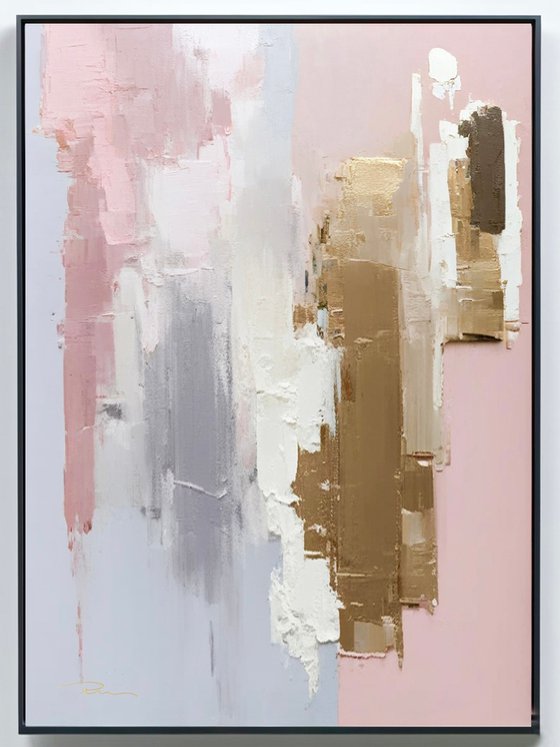 Pastel Pink Dawn over Gold Cityscape