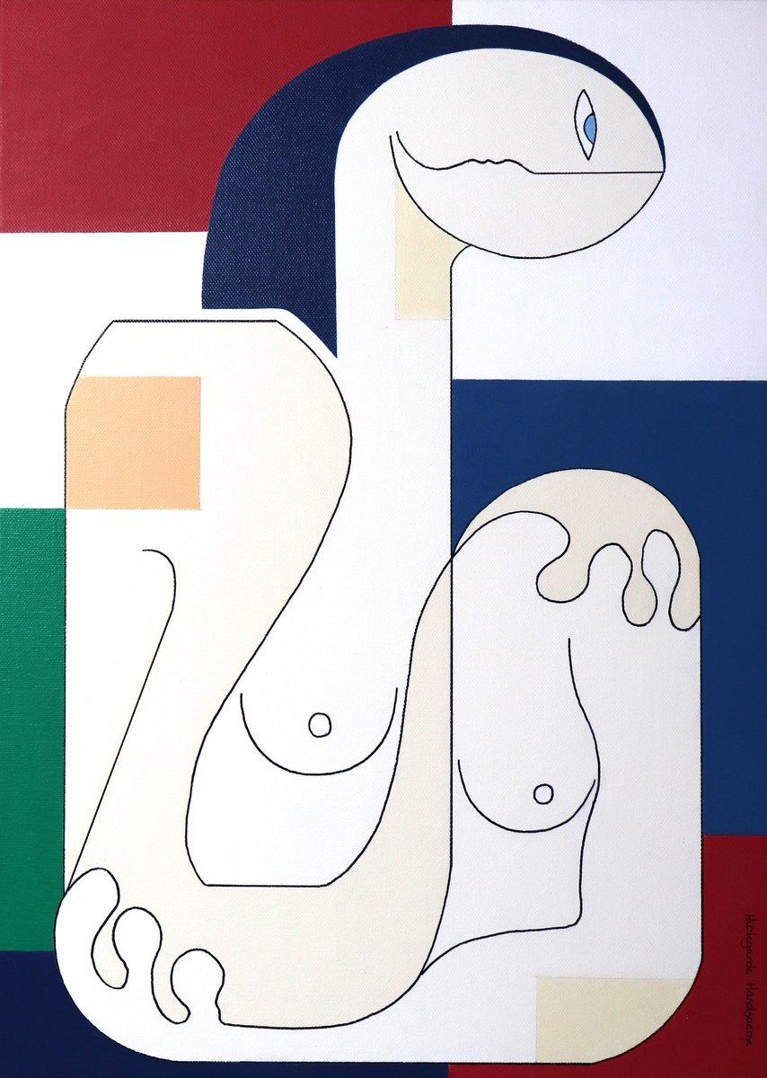 Geometric Portrait Acrylic Painting By Hildegarde Handsaeme, 20 X 28, Femminiliti?, Original Artwork