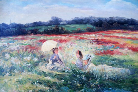 Old time Paris country side Poppy Field Scene