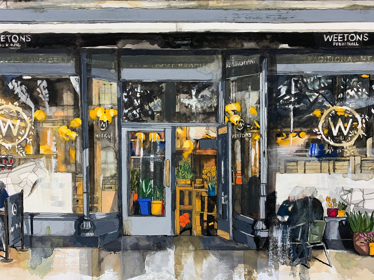 Impressionistic Painting , Cafe Weetons Harrogate By Helen Sinfield, 30 X 20, Artwork For Sale On Artfinder