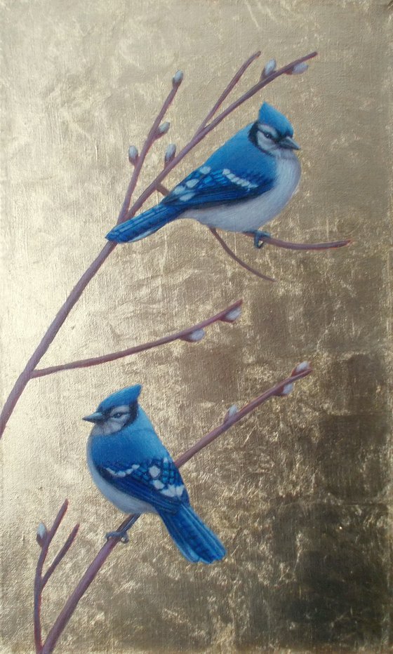 blue birds painting "Spring Jays"