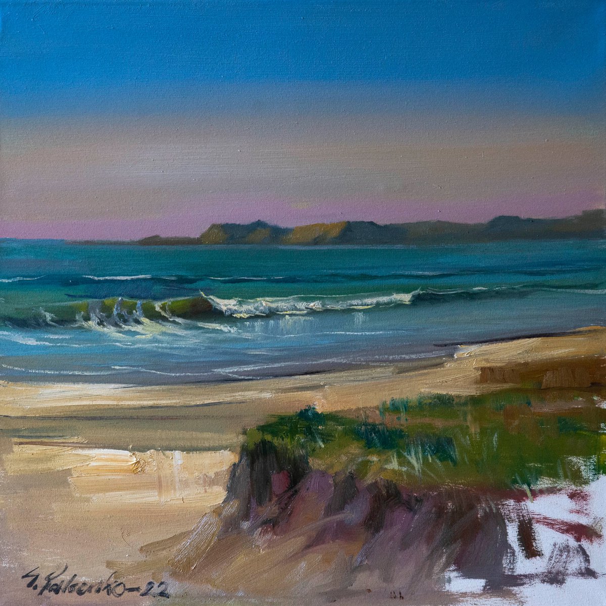 Impressionistic Landscape Oil Painting By Sergei Yatsenko, 24 X 24", Clear Weather On Half Moon Bay, Original Artwork