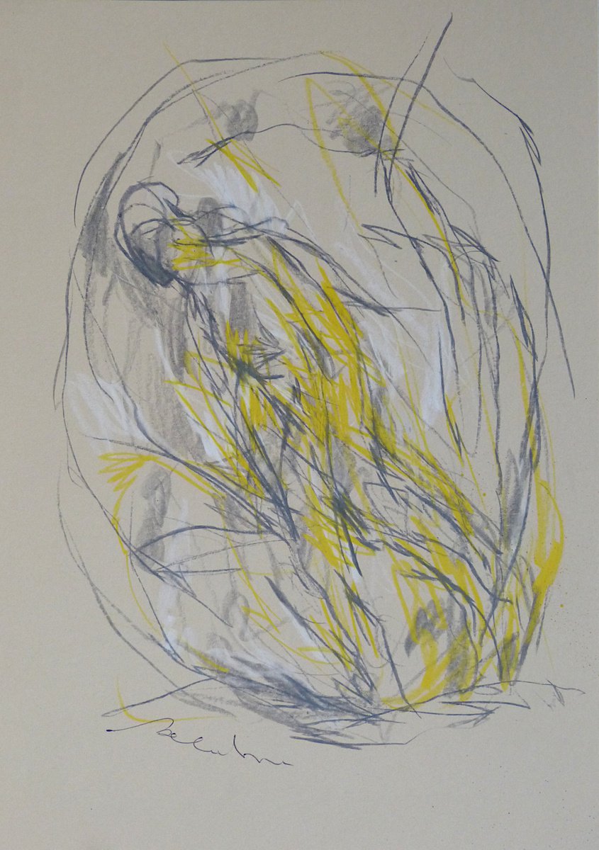 Expressive Portrait Pencil Drawing By Frederic Belaubre, 8 X 11, In The State Of Uncertainty 2, Original Artwork