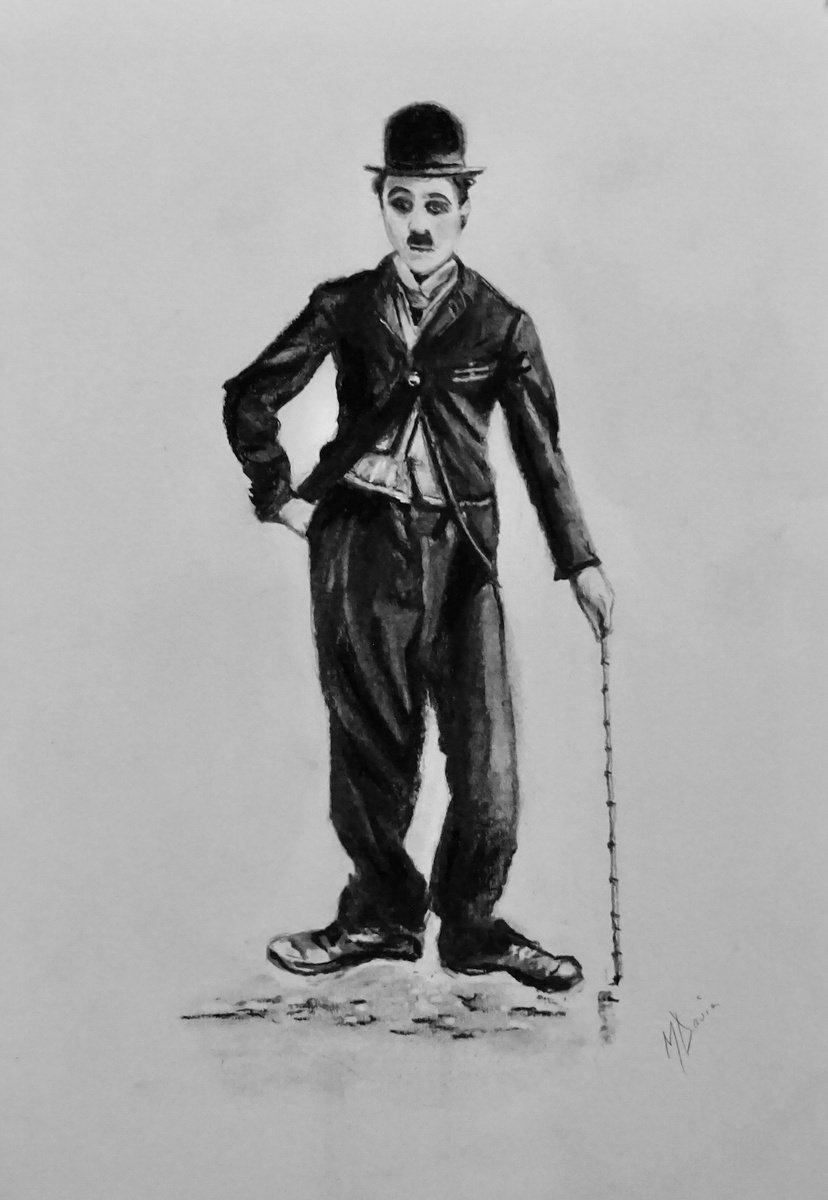 Portrait Charcoal Drawing By Mel Davies Original Art, 12 X 17", Charlie Chaplin, Original Artwork