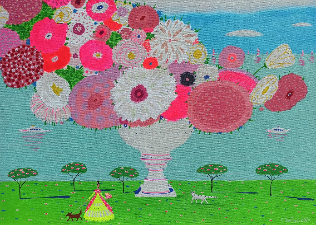 Impressionistic Landscape Acrylic Painting By Katrina Avotina, 28 X 20", Dreamland, Original Artwork