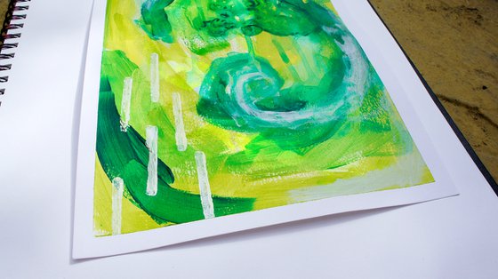 Green and Yellow - abstract painting on A4 paper