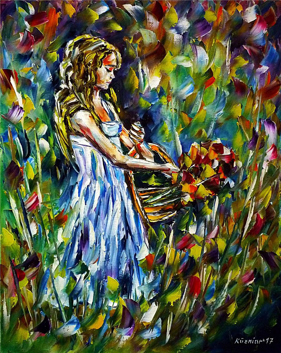 Girl with a flower basket by Mirek Kuzniar